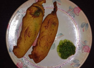 A picture of Recipe: Mirchi Vada - Indian Chilli Fritters.