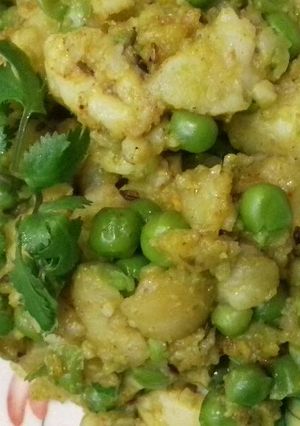 A picture of Fried aloo matar ki sabji.