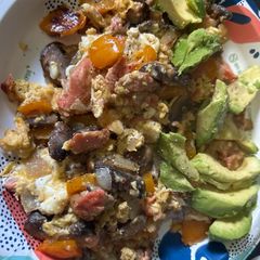 A picture of Smoked Salmon, Mushroom & Cheddar Breakfast Skillet.
