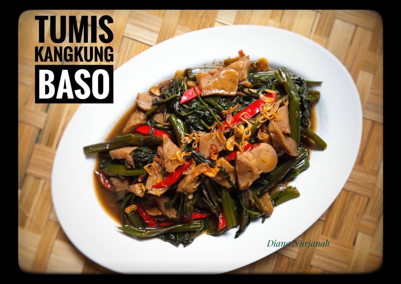 Tumis kangkung baso