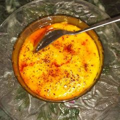 A picture of Moong dal kadhi and no frying pakori.
