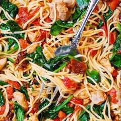 Healthy chicken or shrimp pasta A picture of Healthy chicken or shrimp pasta.