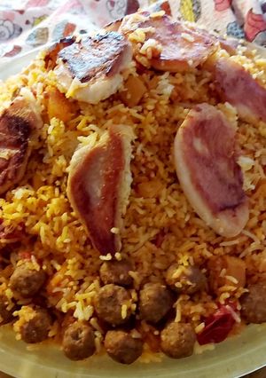 عکسی از دستور قلقلی پلو با ته دیگ فیله مرغ زعفرانی