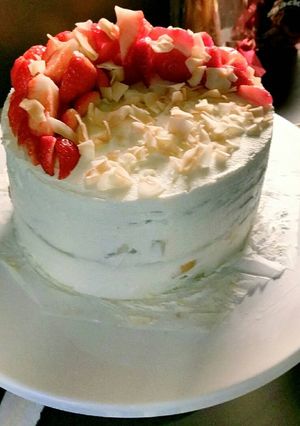 A picture of Strawberry piña colada cake.