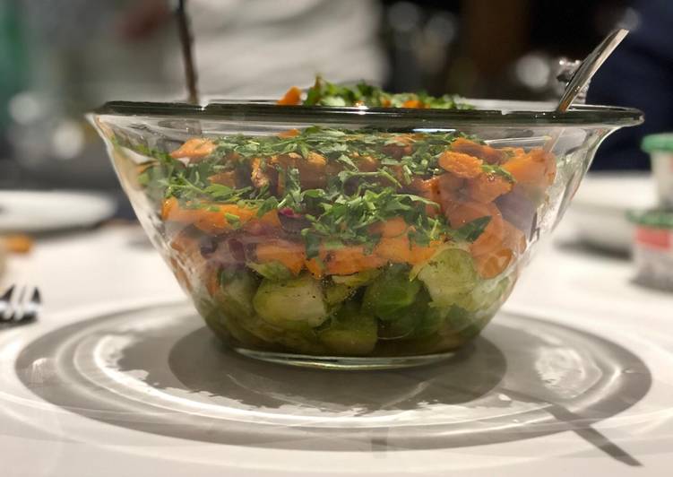 Comment Faire Des Salade choux de Bruxelles, patates douces et carottes