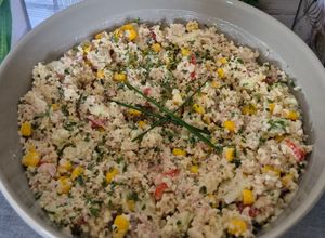 Une photo de Semoule estivale au thon légumes croquants et mayonnaise