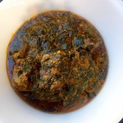 Spicy vegetable soup with zogale and groundnut A picture of Spicy vegetable soup with zogale and groundnut.