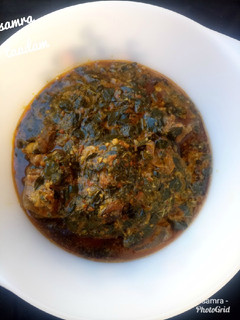 A picture of Spicy vegetable soup with zogale and groundnut.