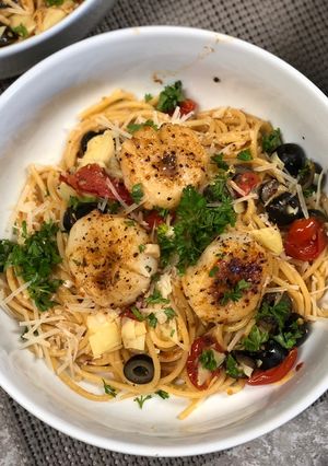 A picture of Mediterranean Pasta w/ Cajun Sacallops.