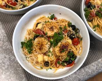 Easy Prepare Recipe Mediterranean Pasta w Cajun Sacallops Delicious Nutritious