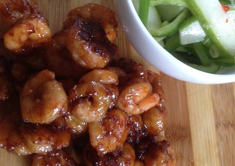 Sticky basa and prawns with pickled veggies