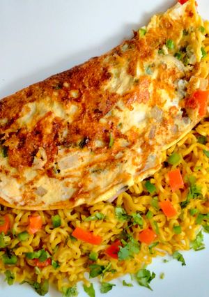 A picture of Noodles Omelette | Easy 10 minutes Breakfast.