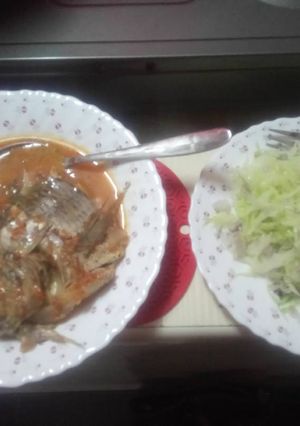 A picture of Stewed Fish & Cabbage with a side dish of your choice!.