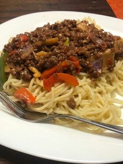 A picture of Spaghetti + Minced meat Sauce.