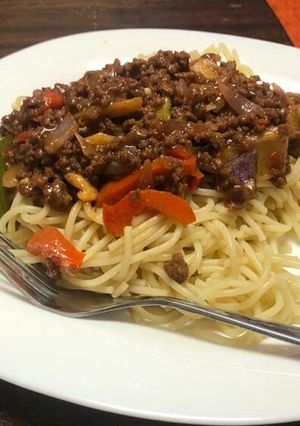 A picture of Spaghetti + Minced meat Sauce.