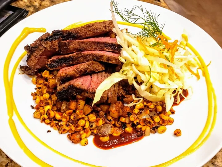 Simple Way Make Recipe Mexican Rubbed Steak w/ Chorizo Potatoes &amp;amp; Mango Habanero Salsa that is Delicious, Really Delicious}