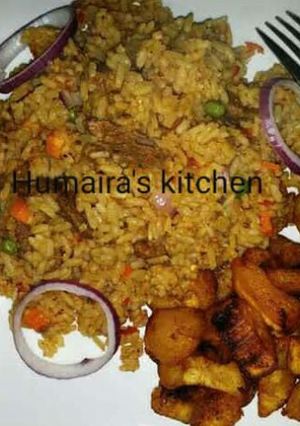 A picture of Rice with plantain.