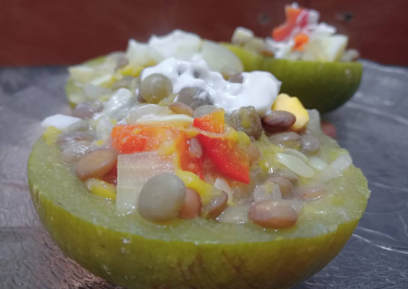 Zapallito relleno de lentejas 🫑🧅