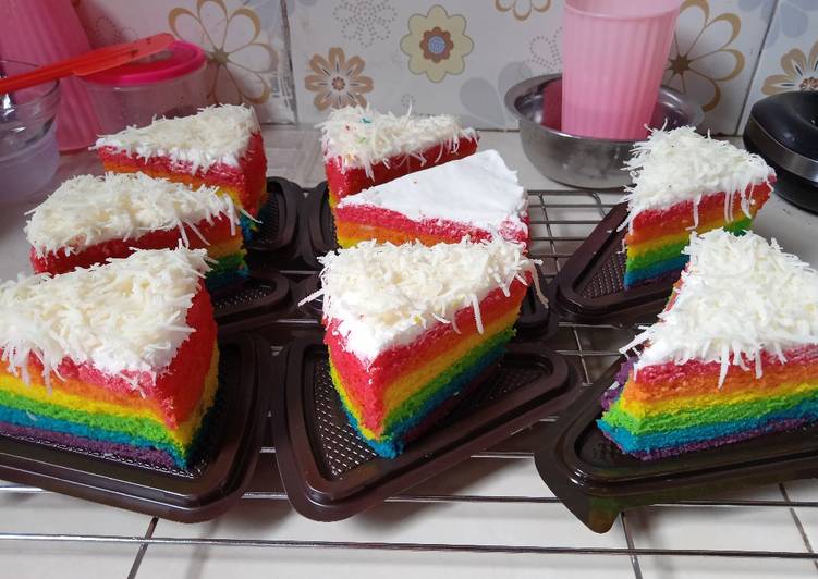 Bagaimana Membuat Rainbow cake lembut moist, Lezat Sekali