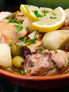 A picture of Mediterranean Inspired Chicken Stew with Olives, Tomatoes & Potatoes.