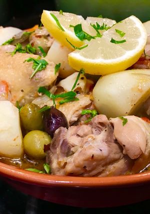 A picture of Mediterranean Inspired Chicken Stew with Olives, Tomatoes & Potatoes.