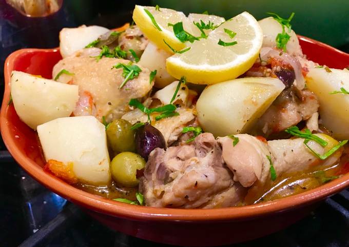 Mediterranean Inspired Chicken Stew with Olives, Tomatoes &amp; Potatoes