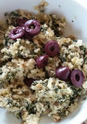 A picture of Greek Lentil-Quinoa Casserole.