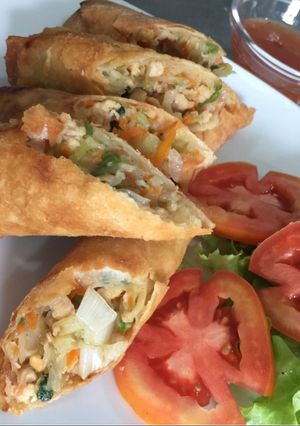 A picture of Chicken, Pork, or Vegetable Spring Rolls.