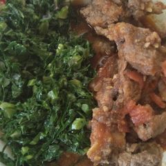 A picture of Kales with beef wet fry.