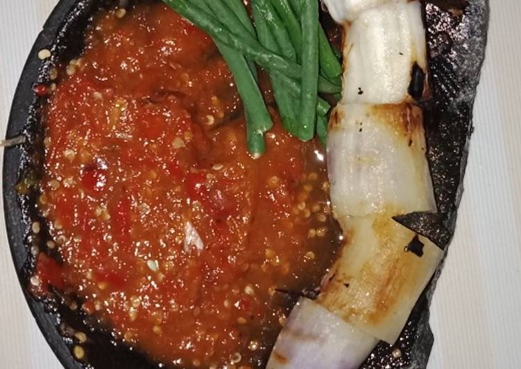 35. sambal + terong bebanam + kacang panjang rebus