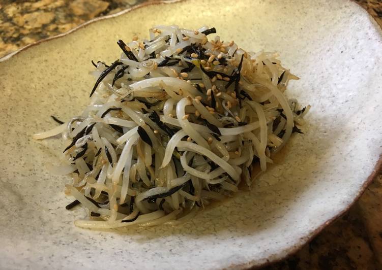 Hijiki salad with mung bean sprouts and young sadine