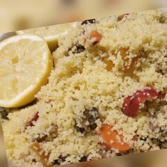 A picture of Lemony roasted vegetables cous cous salad.