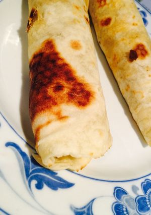 A picture of Beef Shawarma with Tortilla Bread.