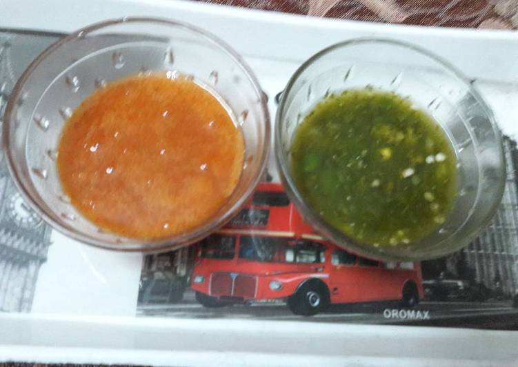 Recipe: Yummy Lal and hari Chutney with every snack