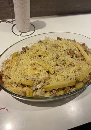 Une photo de Gratin gnocchi poulet comté