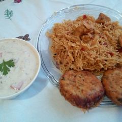 Achari Chicken Rice with Raita A picture of Achari Chicken Rice with Raita.