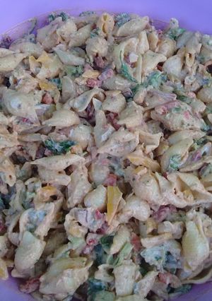 A picture of Tofette pasta with peppers.