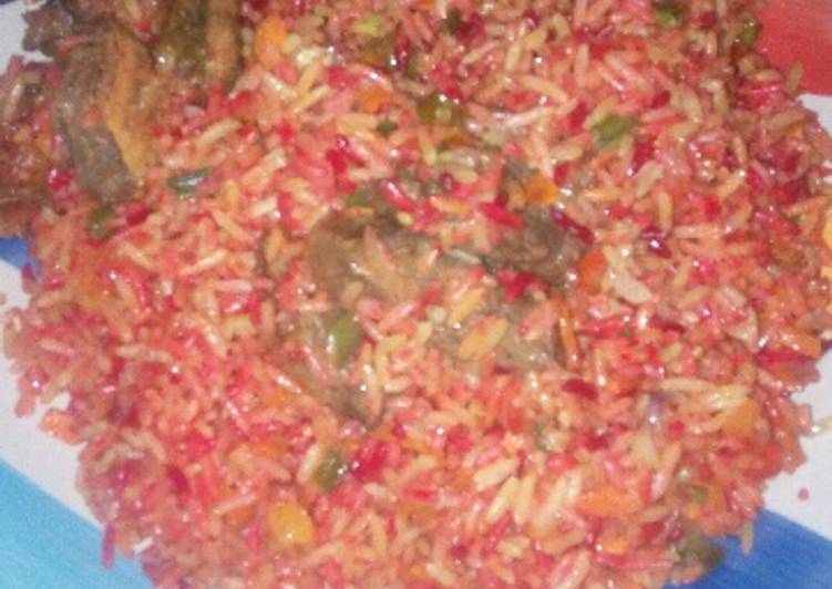 Coloured fried rice wiz pepper meat