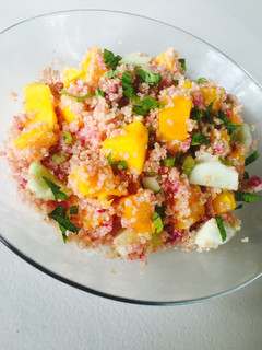 A picture of Jamun infused Quinoa and Mango Salad.