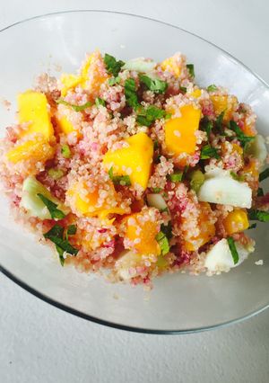 A picture of Jamun infused Quinoa and Mango Salad.
