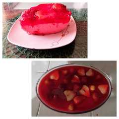 Una foto de Postre de gelatina y fresas