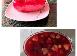 Una foto de Postre de gelatina y fresas