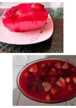 Una foto de Postre de gelatina y fresas
