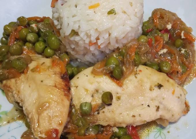 Pollo arvejado y arroz con cariño y un toque de Cathy Receta de Cathy  Thomas- Cookpad