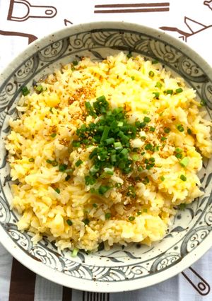 A picture of Egg fried rice for breakfast.