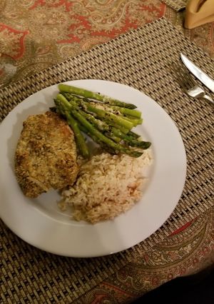 A picture of Spicy Parmesan-Dijon Crusted Pork Chops.