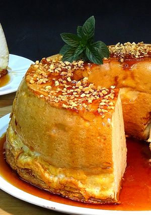 Una foto de Receta de Pudin de claras de huevo con caramelo líquido casero
