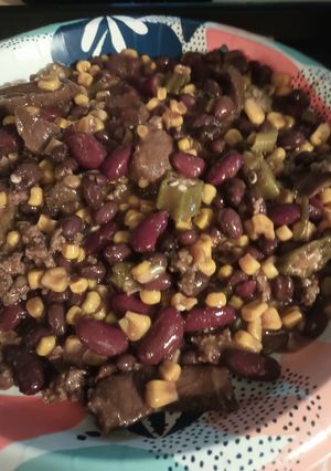 A picture of Beef, Okra, and Beans.