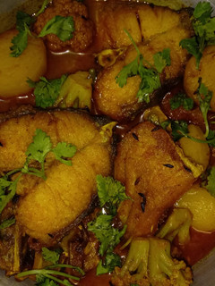A picture of Bhetki (Barramundi) fish curry.