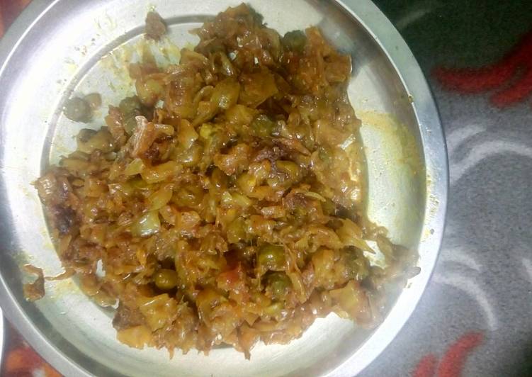 Steps to Make Any-night-of-the-week Cabbage and peas ki sabji